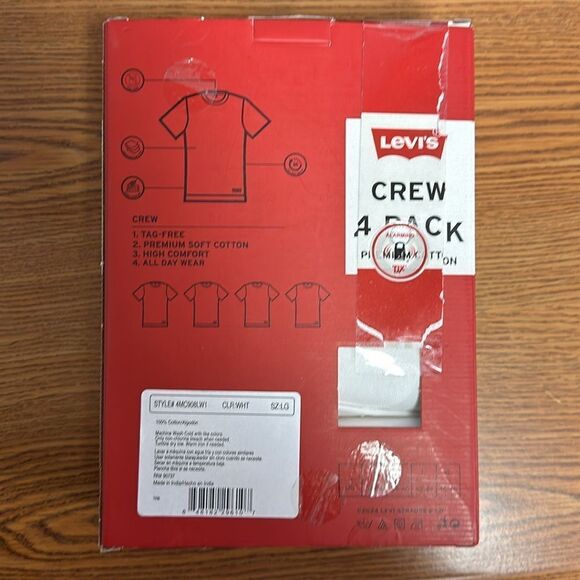 LEVI’S L White Red Logo Crew Tag Free Premium Cotton Short Sleeve Tee Set of 4 - Picture 5 of 9